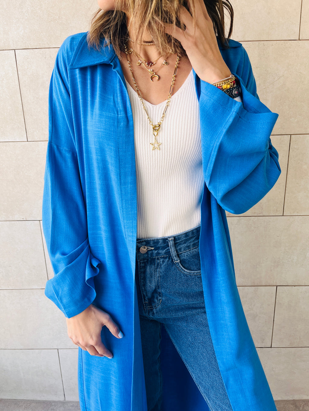 Blue Linen Open Shirt