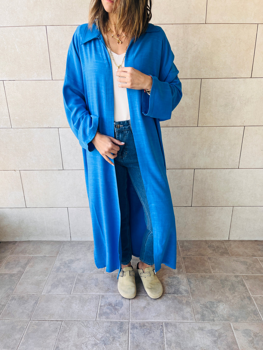 Blue Linen Open Shirt