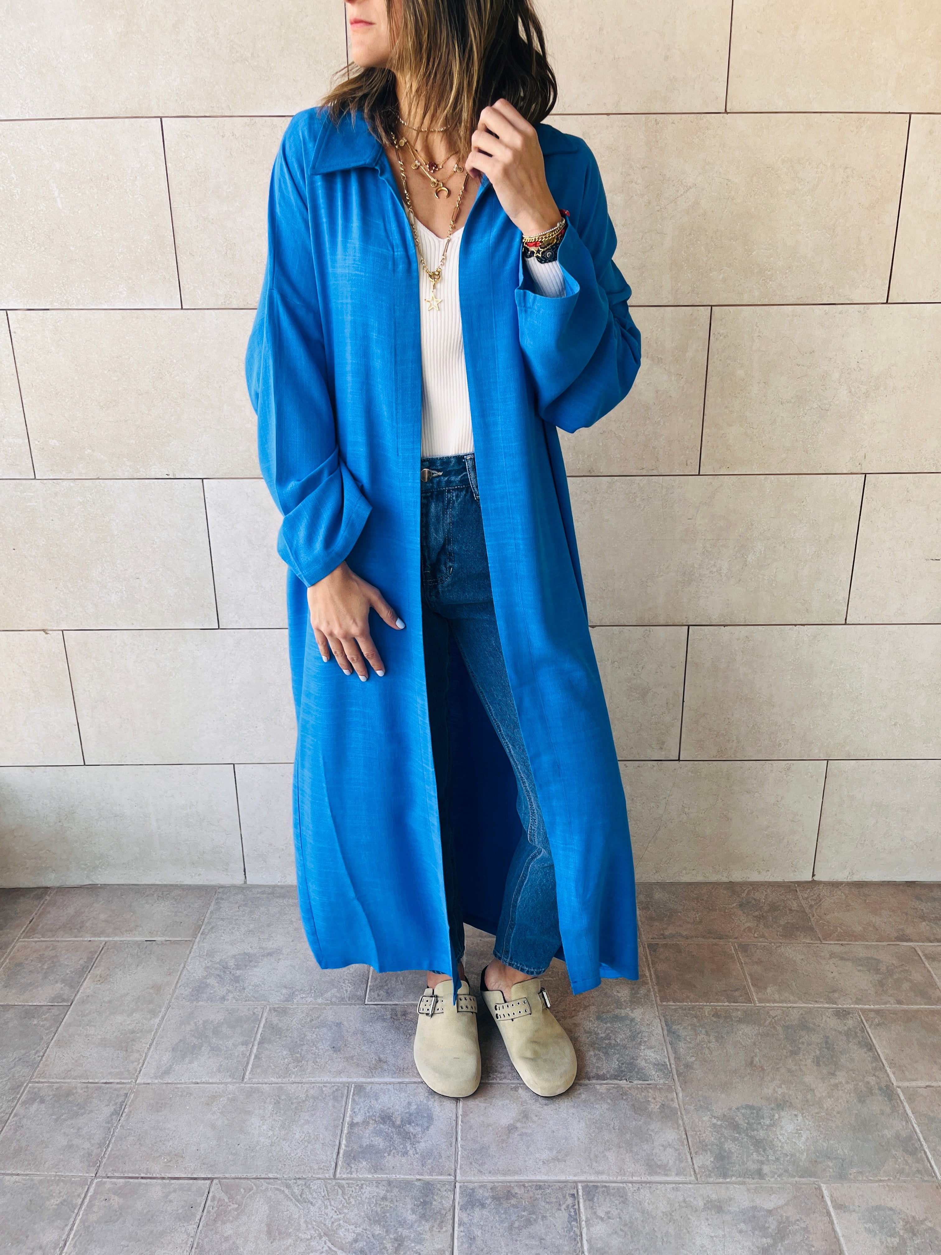 Blue Linen Open Shirt