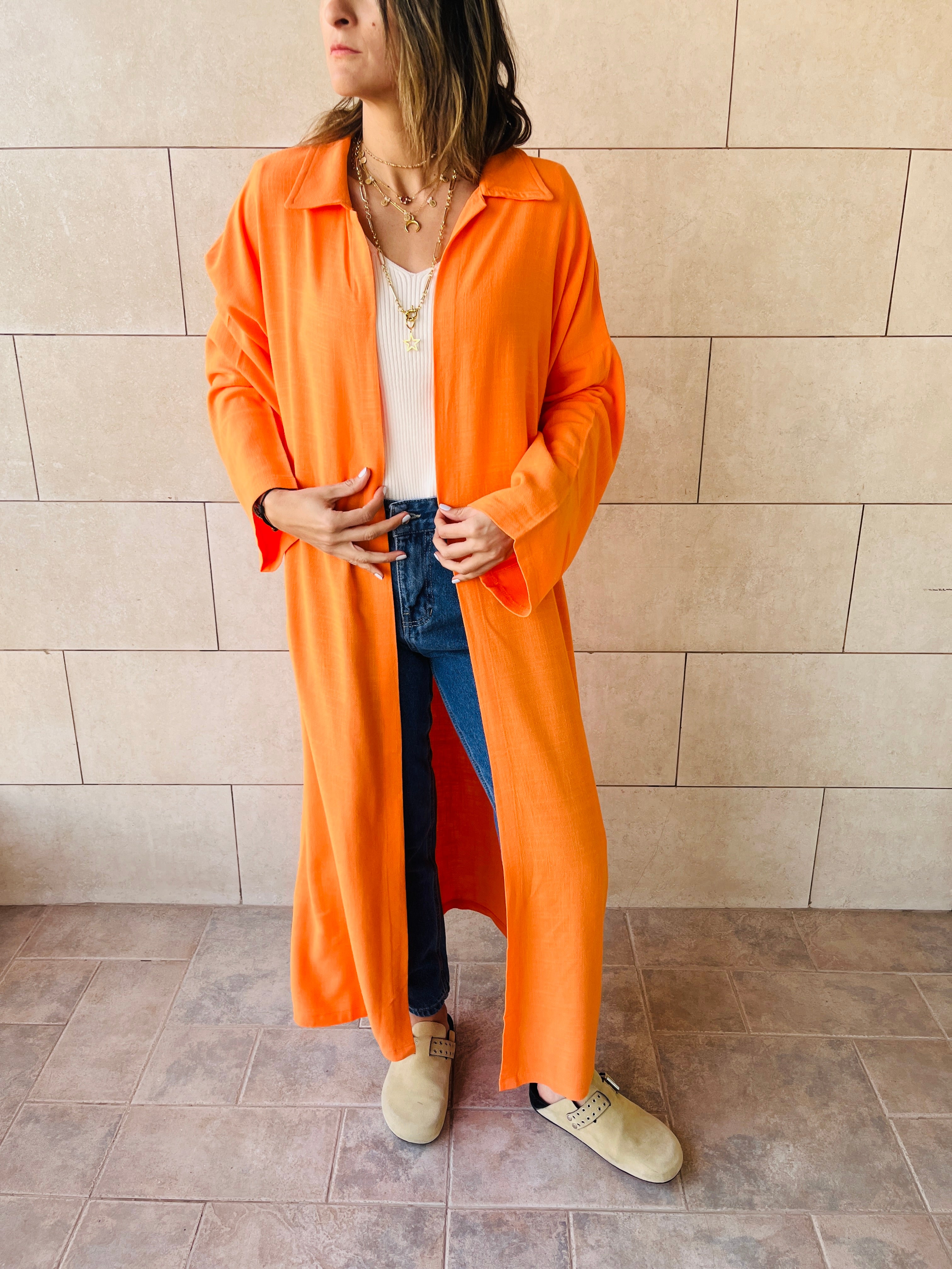 Orange Linen Open Shirt