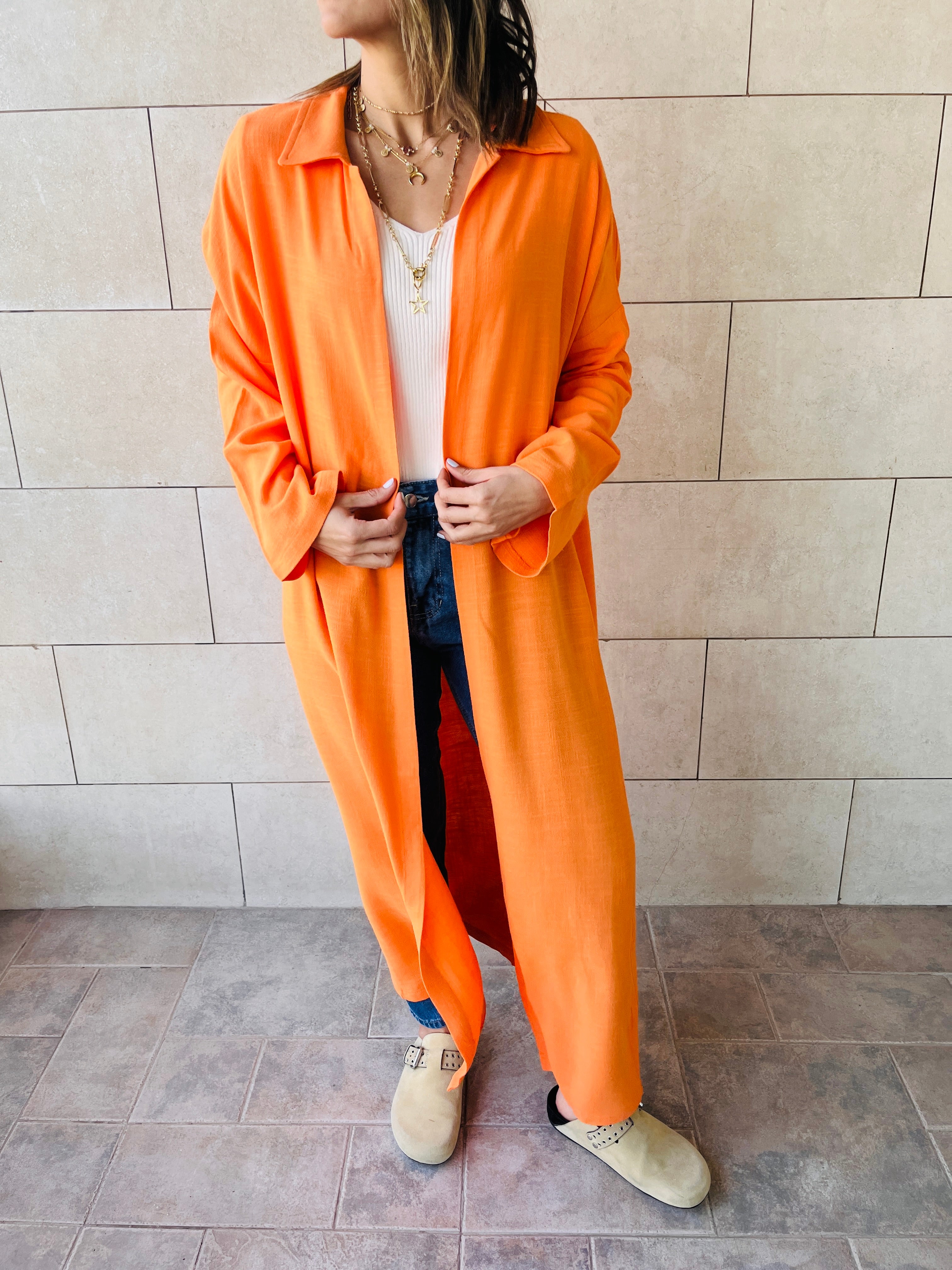 Orange Linen Open Shirt