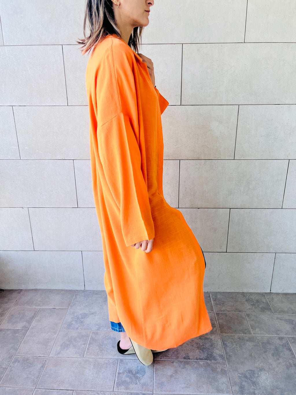 Orange Linen Open Shirt