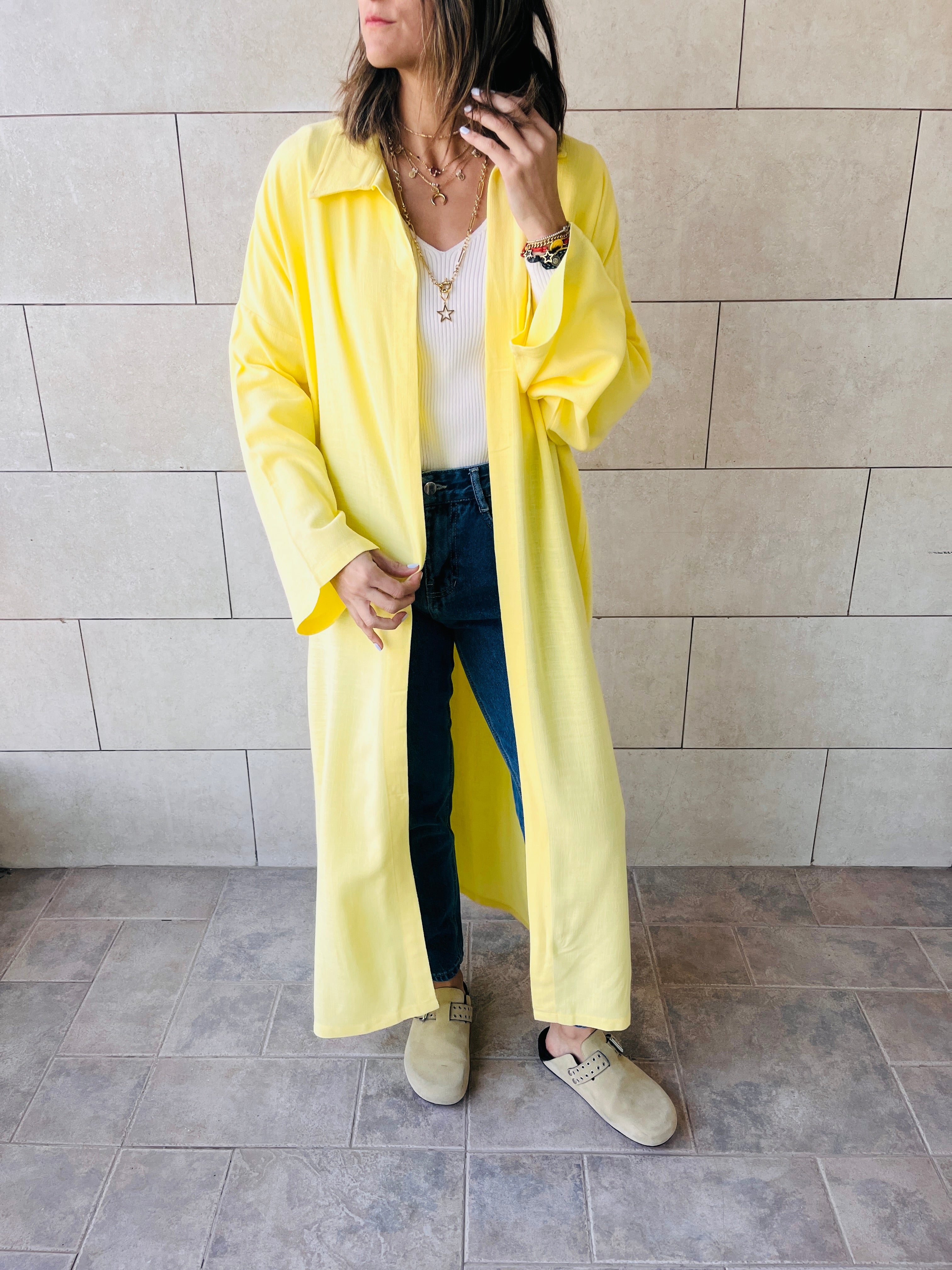 Yellow Linen Open Shirt