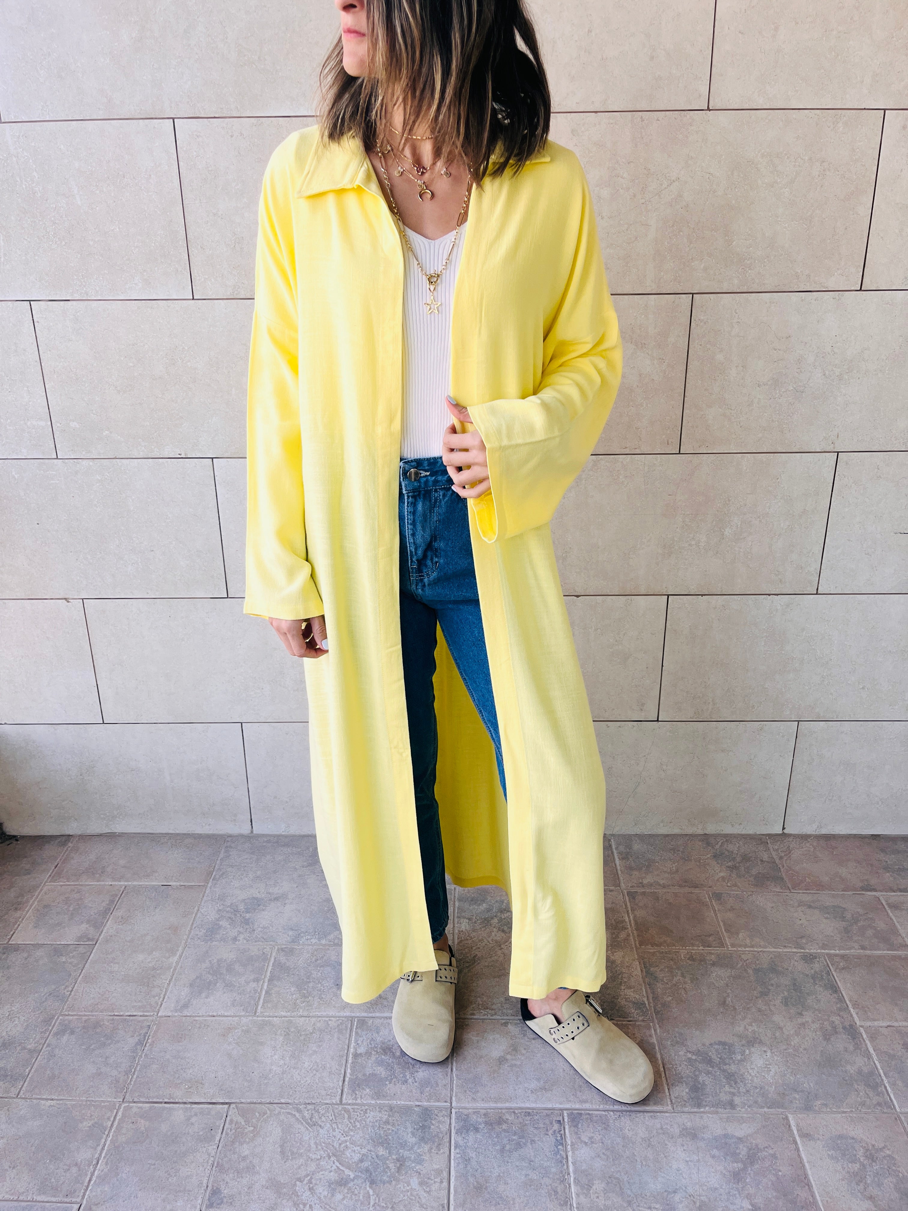 Yellow Linen Open Shirt