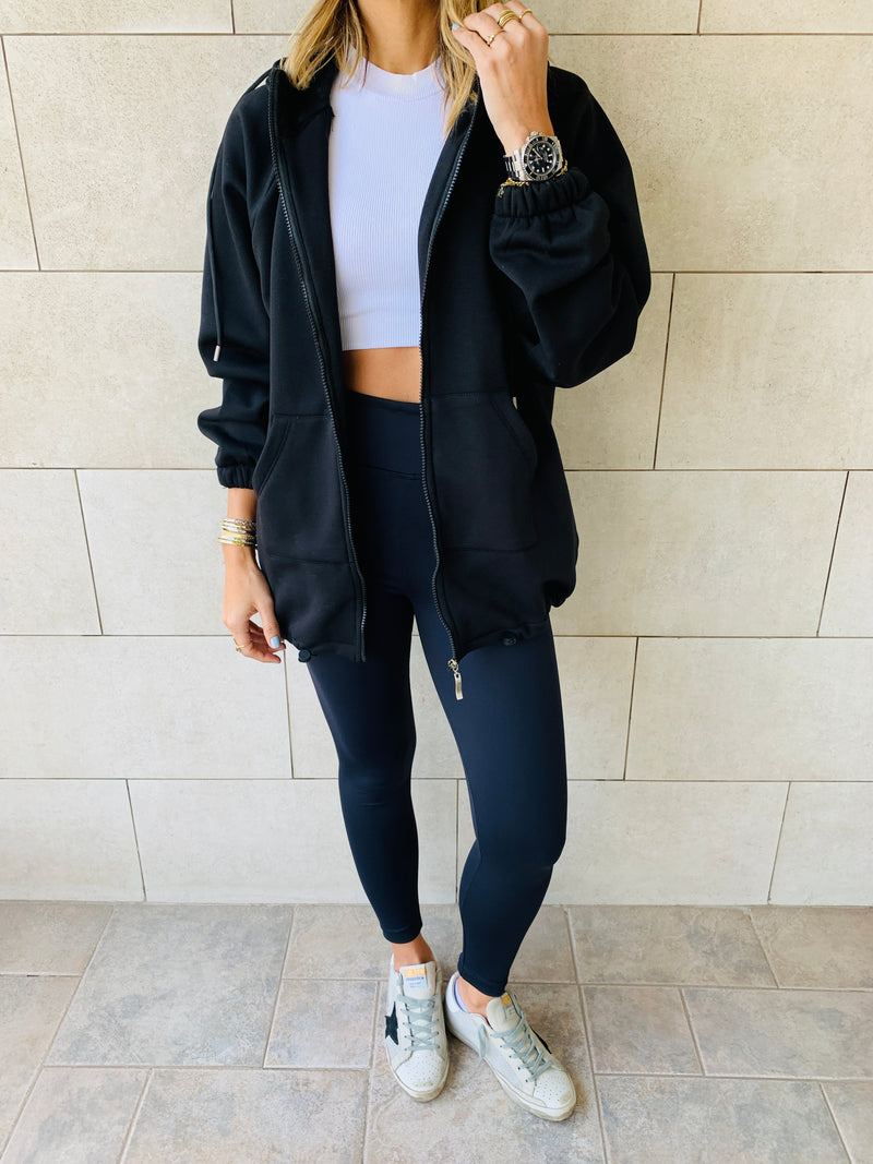Black Zip Up Lined Hoodie