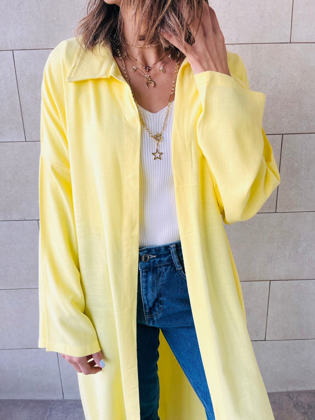 Yellow Linen Open Shirt