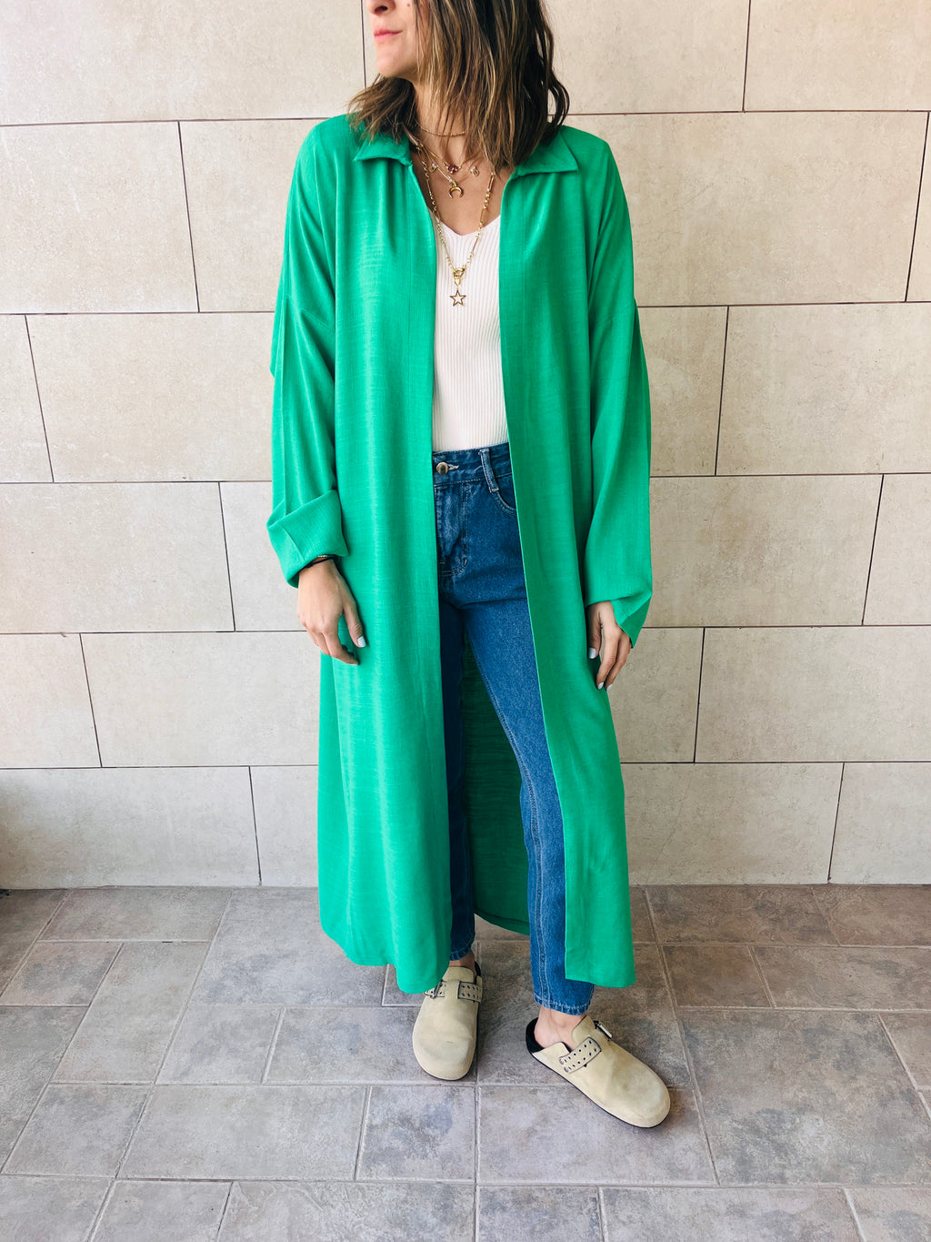 Green Linen Open Shirt