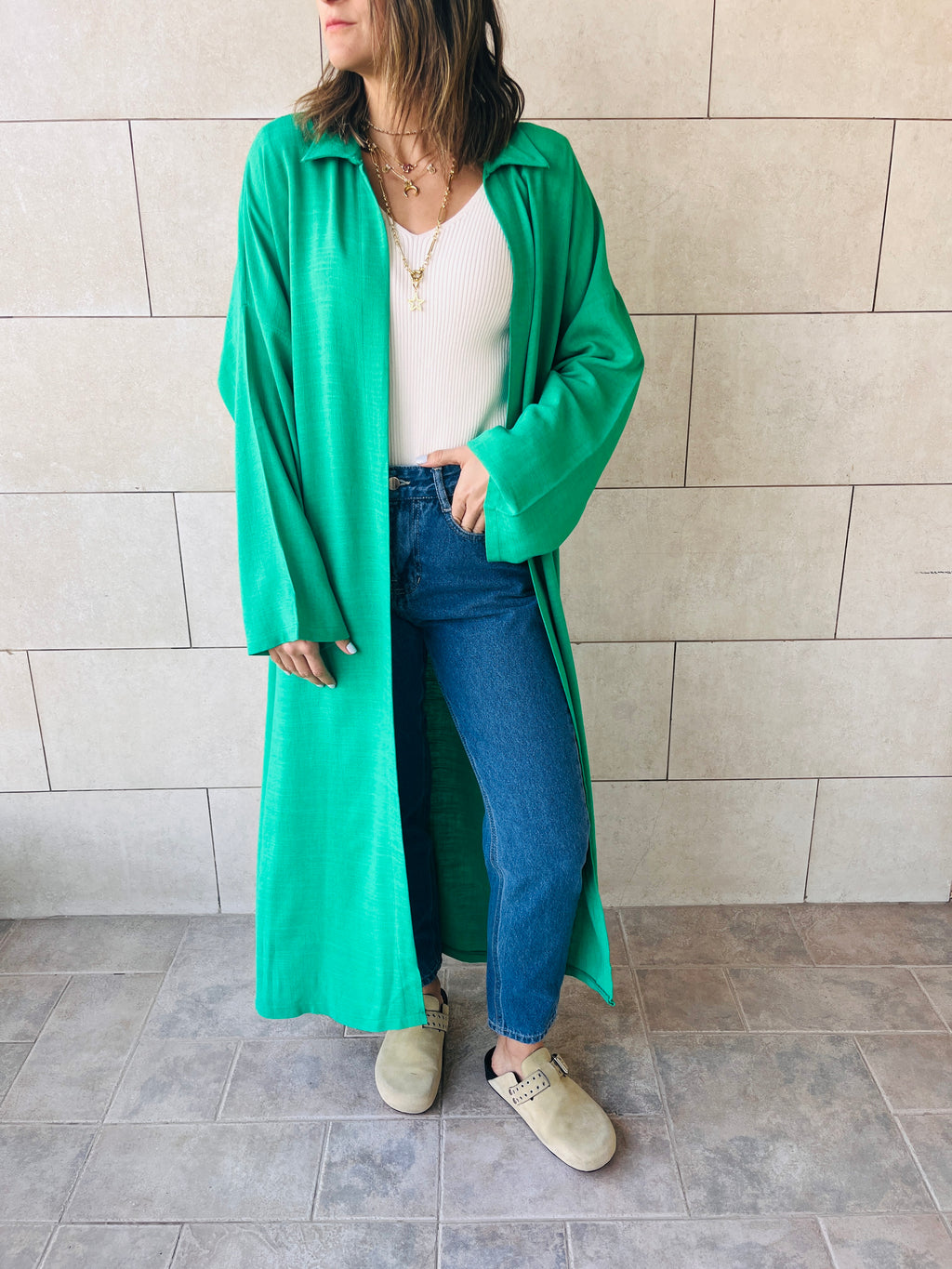 Green Linen Open Shirt