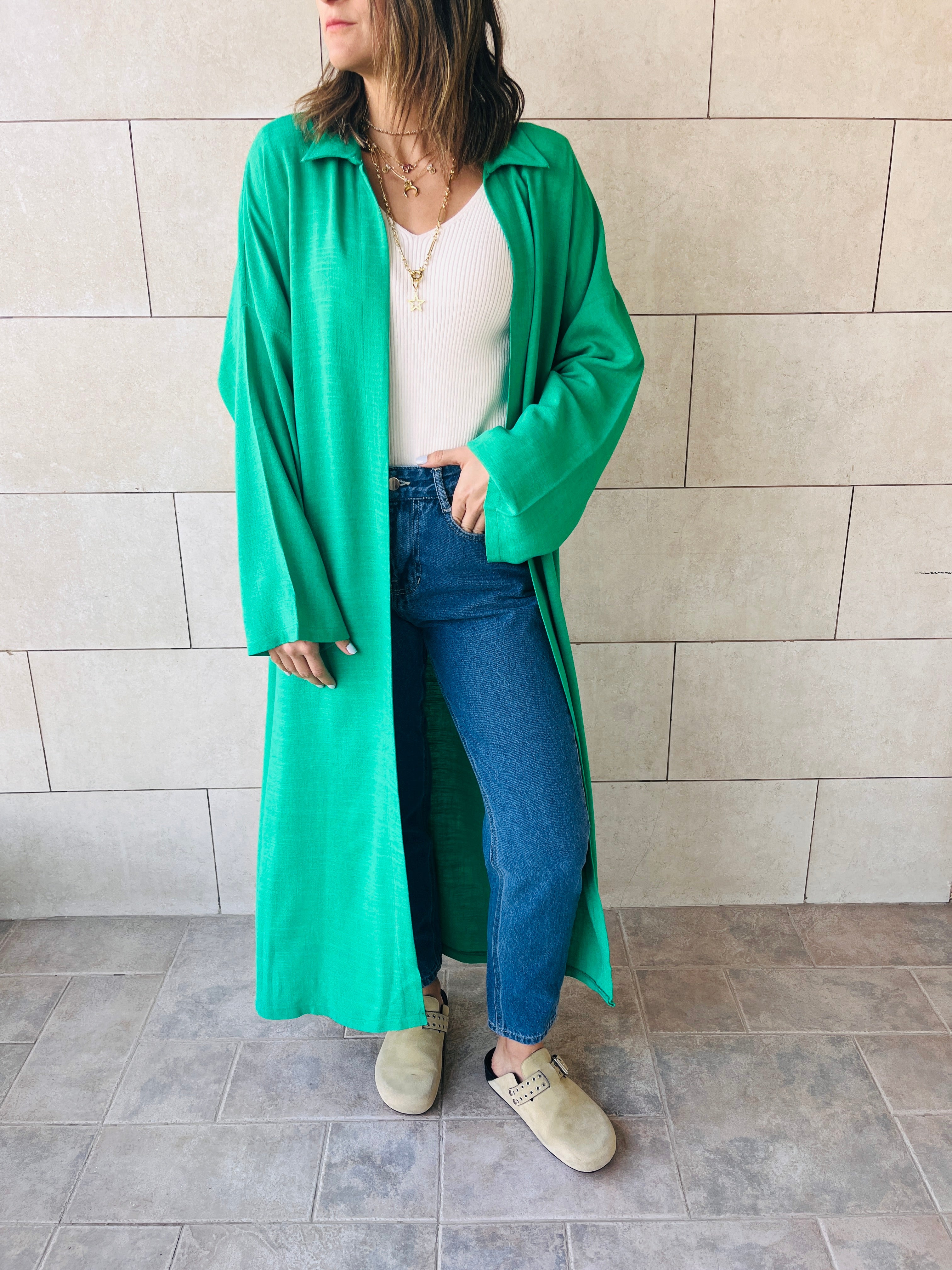 Green Linen Open Shirt