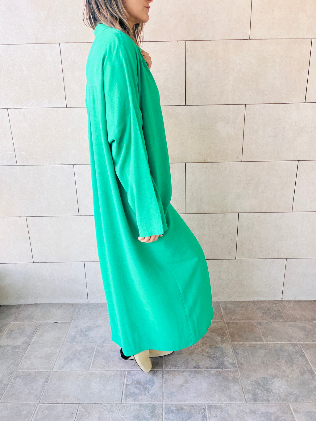 Green Linen Open Shirt