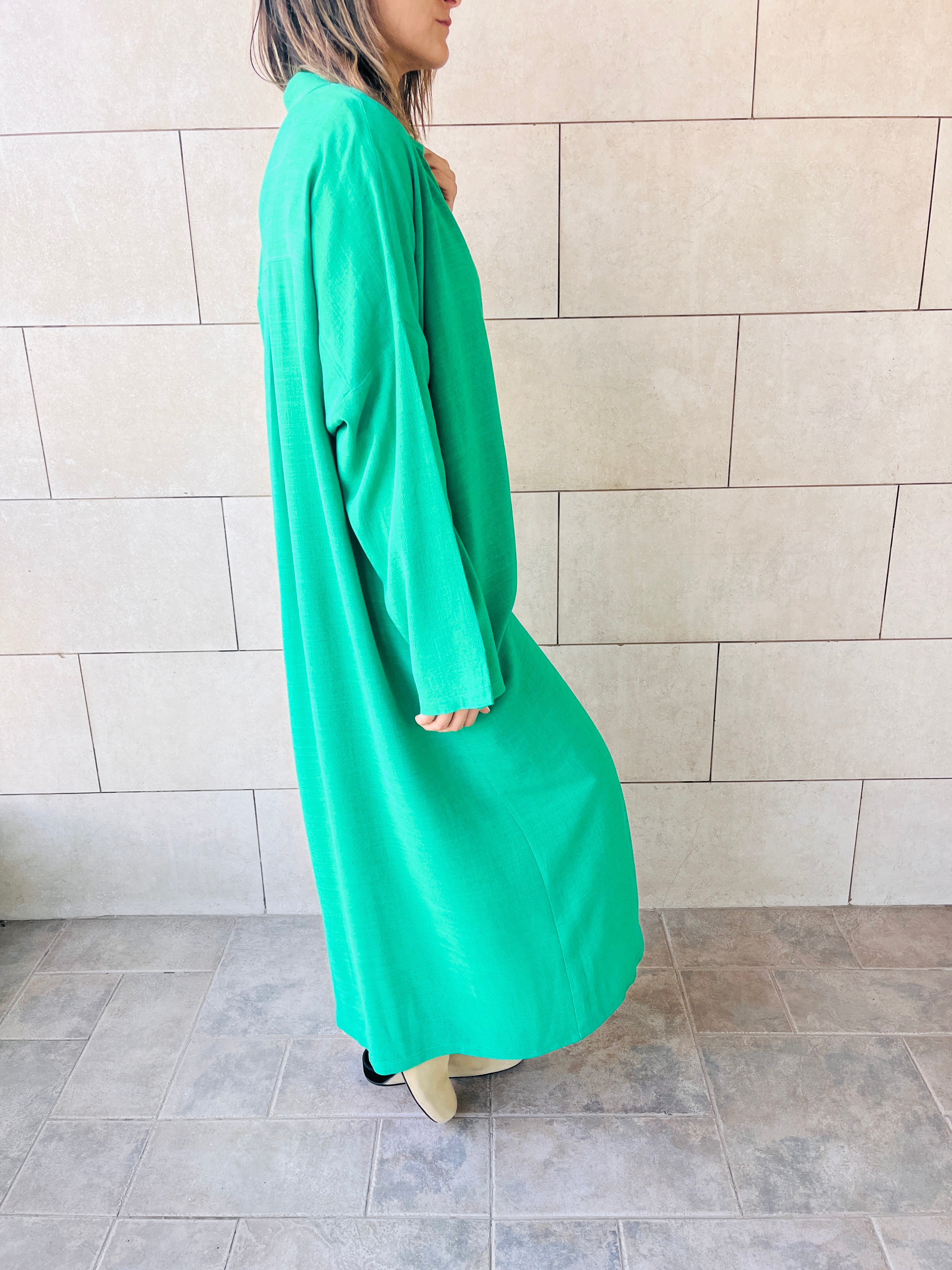 Green Linen Open Shirt