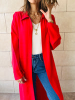 Red Linen Open Shirt