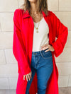 Red Linen Open Shirt