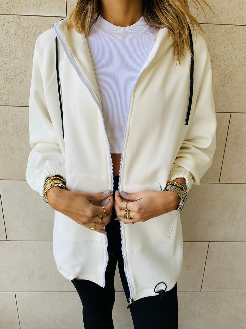 White Zip Up Lined Hoodie
