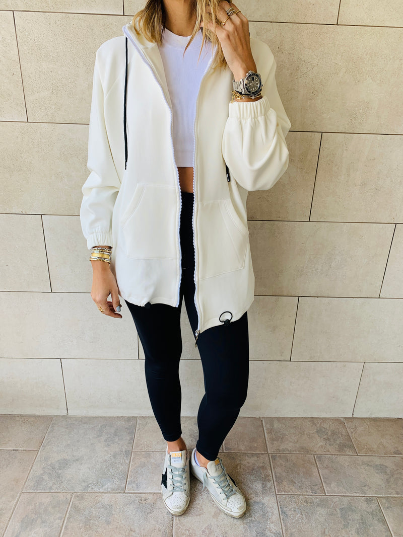 White Zip Up Lined Hoodie