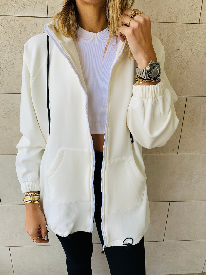 White Zip Up Lined Hoodie