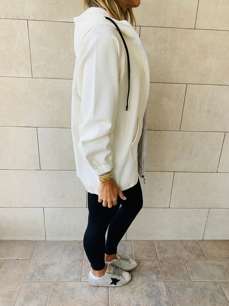 White Zip Up Lined Hoodie