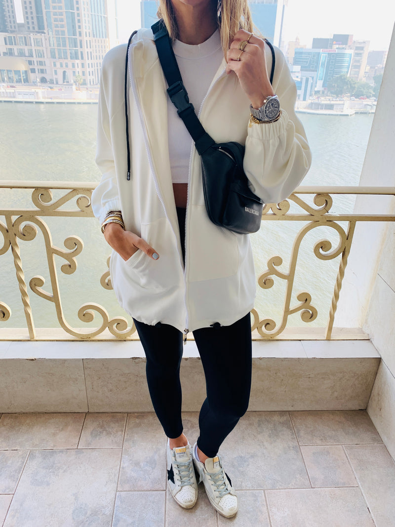 White Zip Up Lined Hoodie