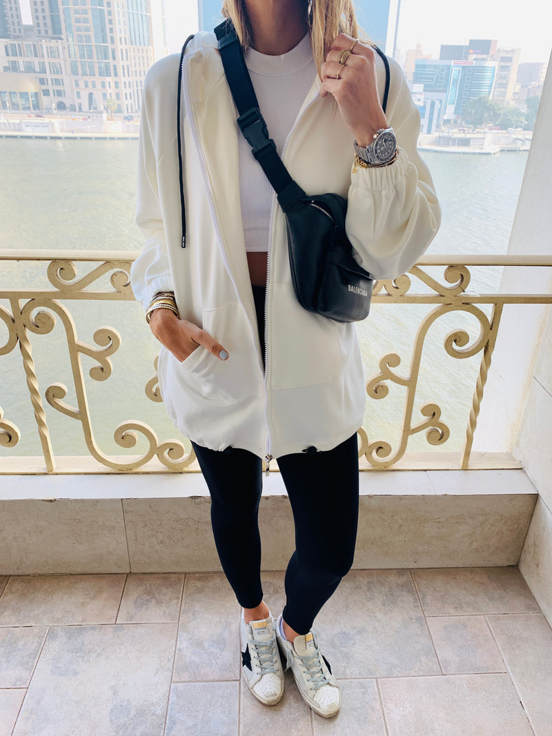 White Zip Up Lined Hoodie