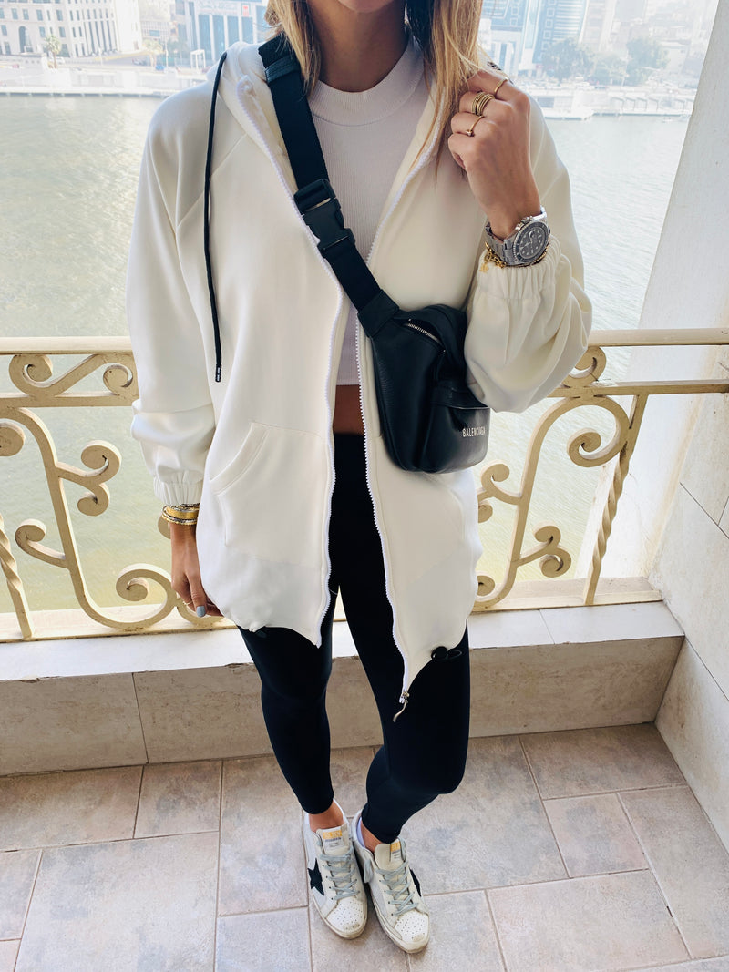 White Zip Up Lined Hoodie