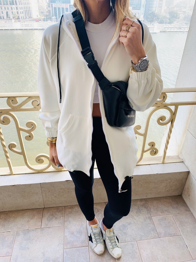 White Zip Up Lined Hoodie