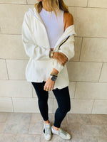 White Zip Up Lined Hoodie