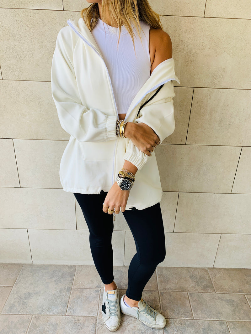 White Zip Up Lined Hoodie