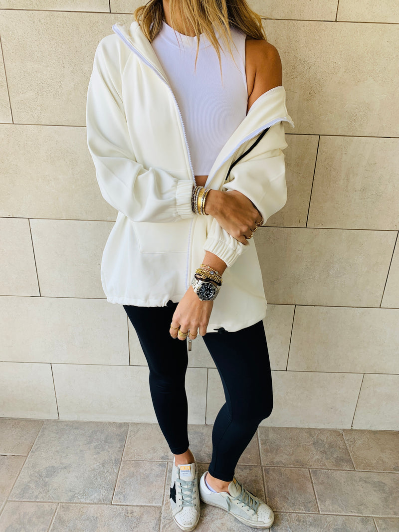White Zip Up Lined Hoodie