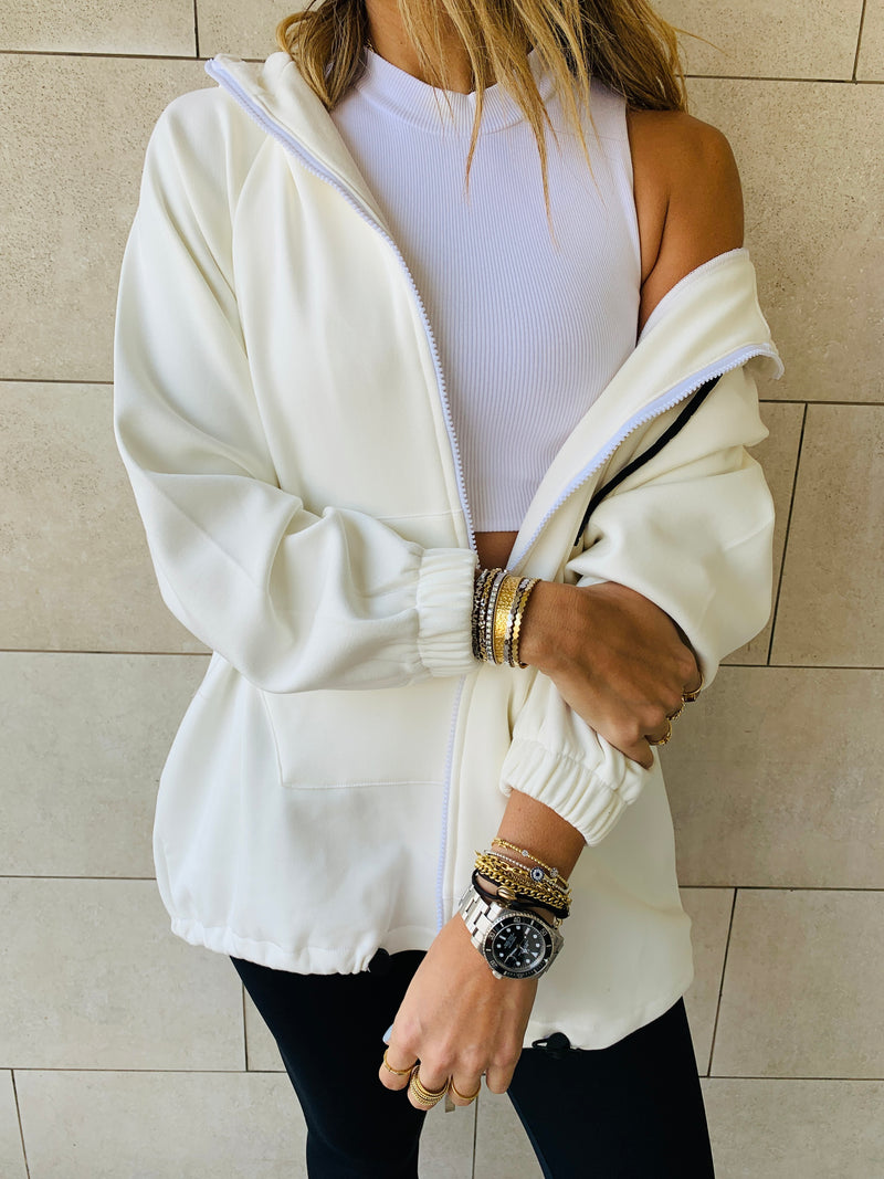 White Zip Up Lined Hoodie