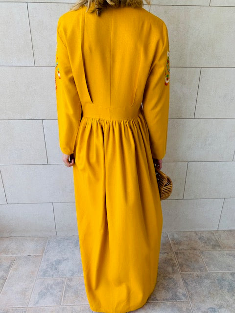 Mustard Cabana Embroidered Linen Dress