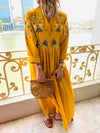 Mustard Cabana Embroidered Linen Dress