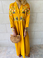 Mustard Cabana Embroidered Linen Dress