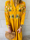 Mustard Cabana Embroidered Linen Dress