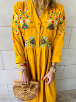 Mustard Cabana Embroidered Linen Dress