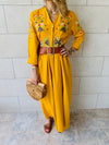 Mustard Cabana Embroidered Linen Dress