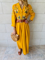 Mustard Cabana Embroidered Linen Dress