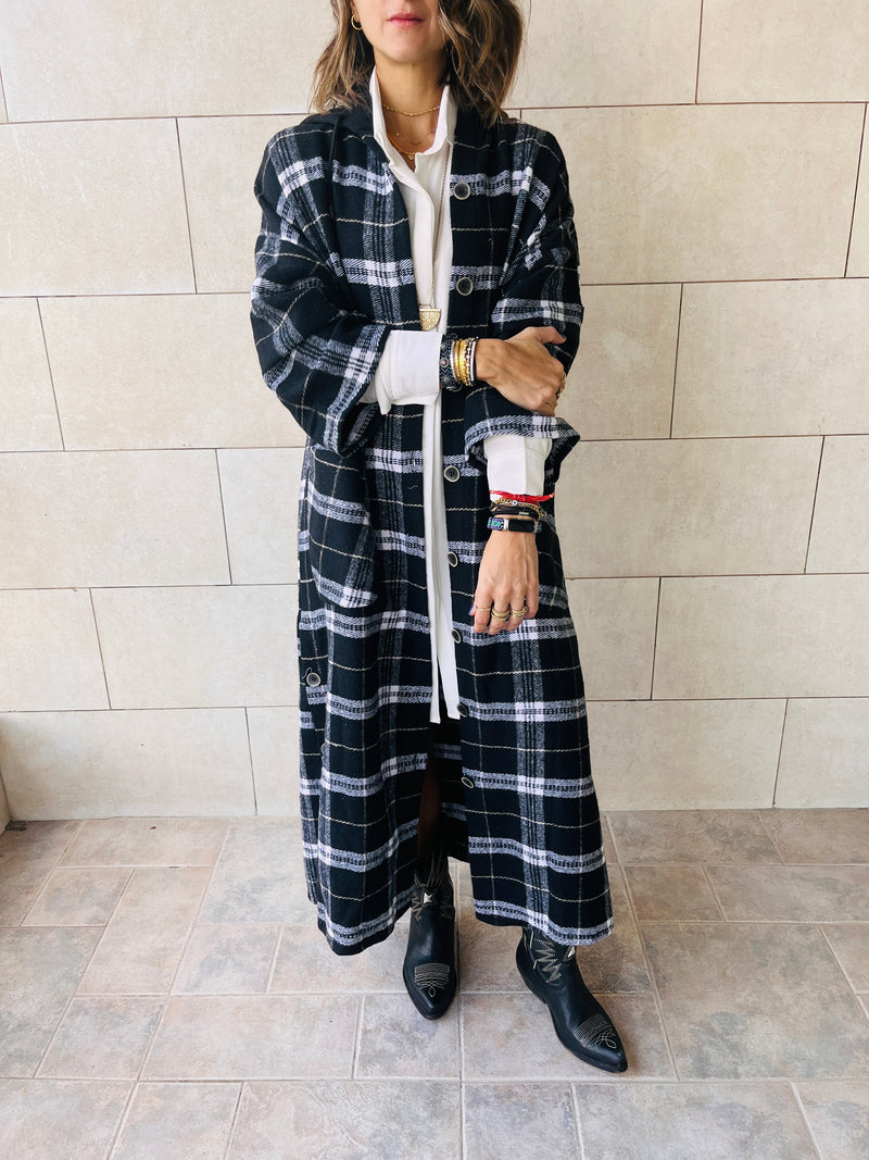 The Black Plaid Button Down Jacket