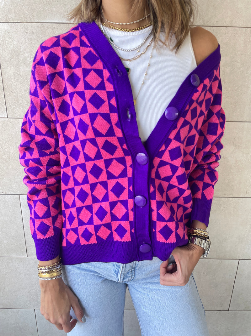 Purple Iconic Pattern Cardi