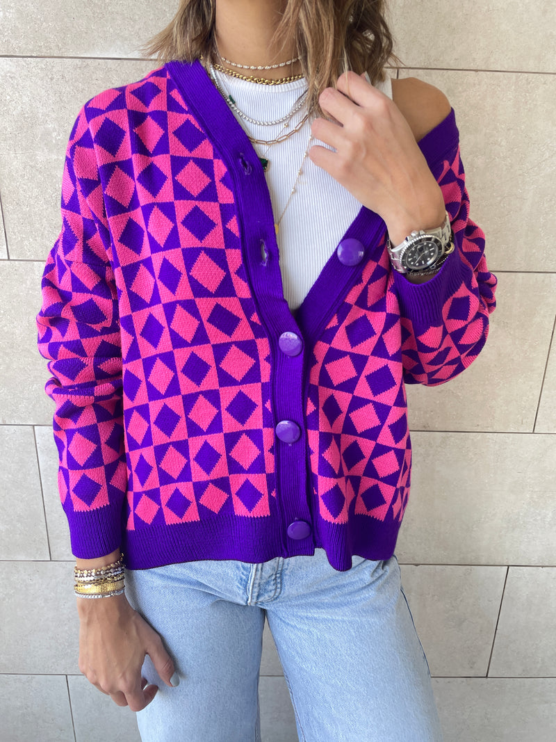 Purple Iconic Pattern Cardi