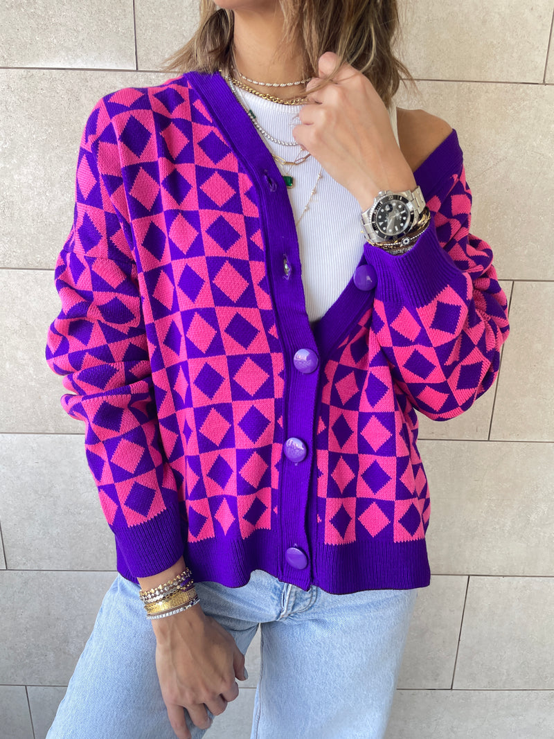 Purple Iconic Pattern Cardi