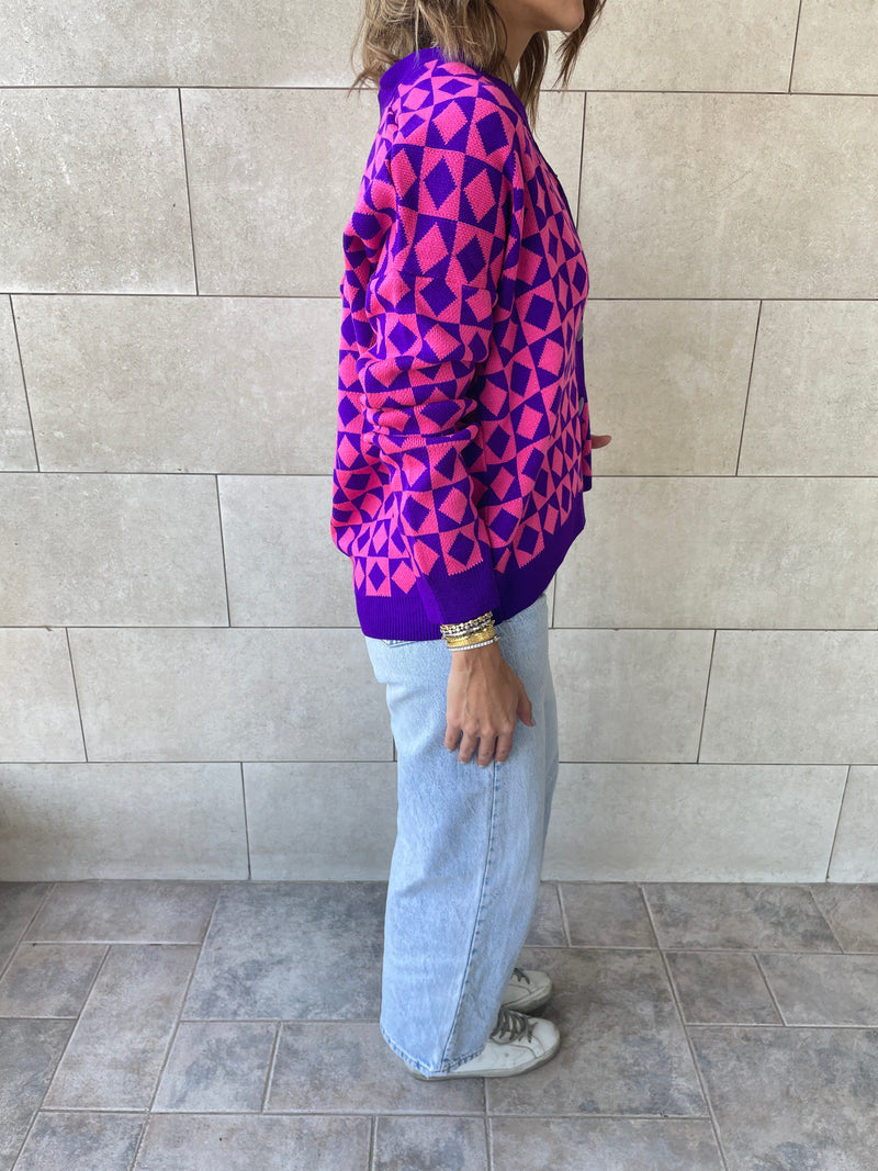 Purple Iconic Pattern Cardi