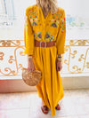 Mustard Cabana Embroidered Linen Dress