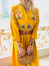 Mustard Cabana Embroidered Linen Dress