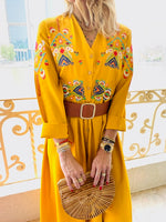 Mustard Cabana Embroidered Linen Dress