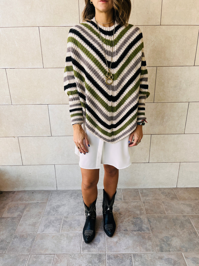 Olive Color Block V Tunic
