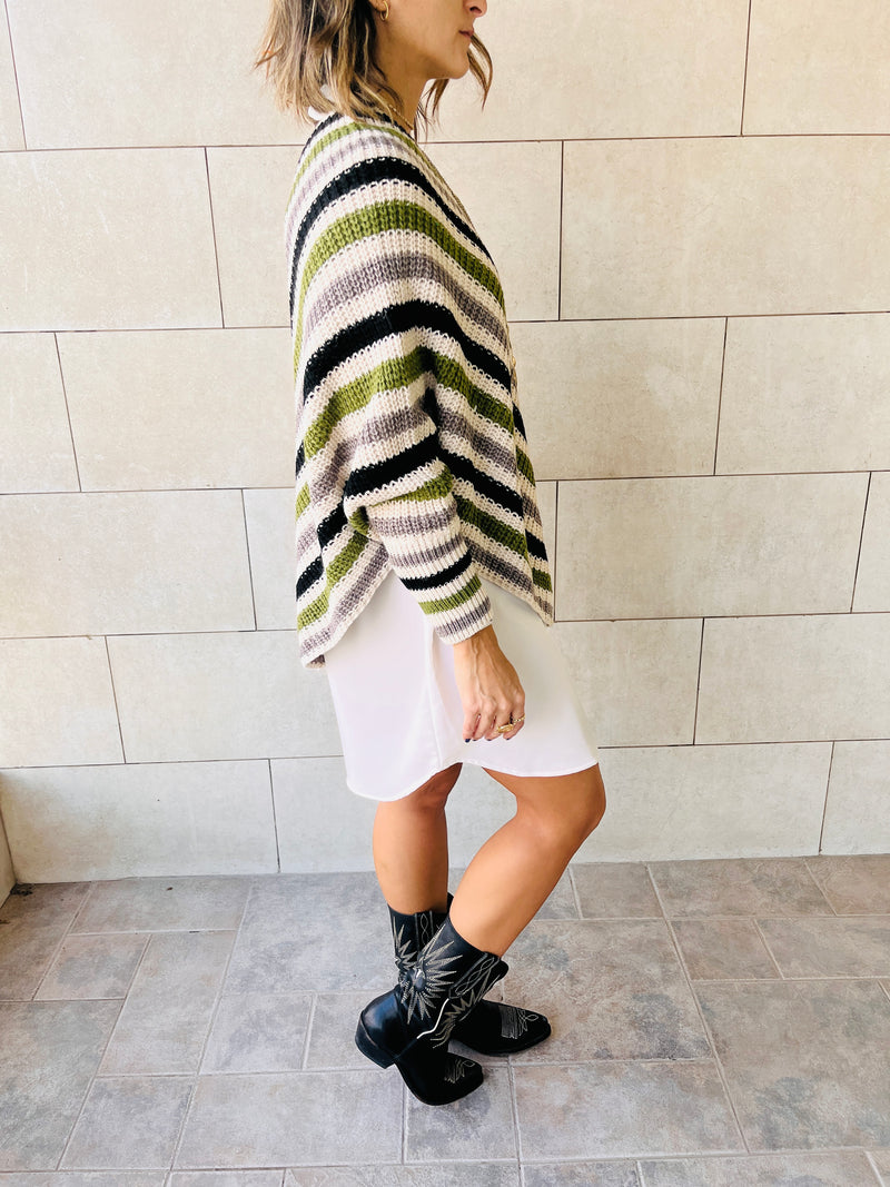 Olive Color Block V Tunic