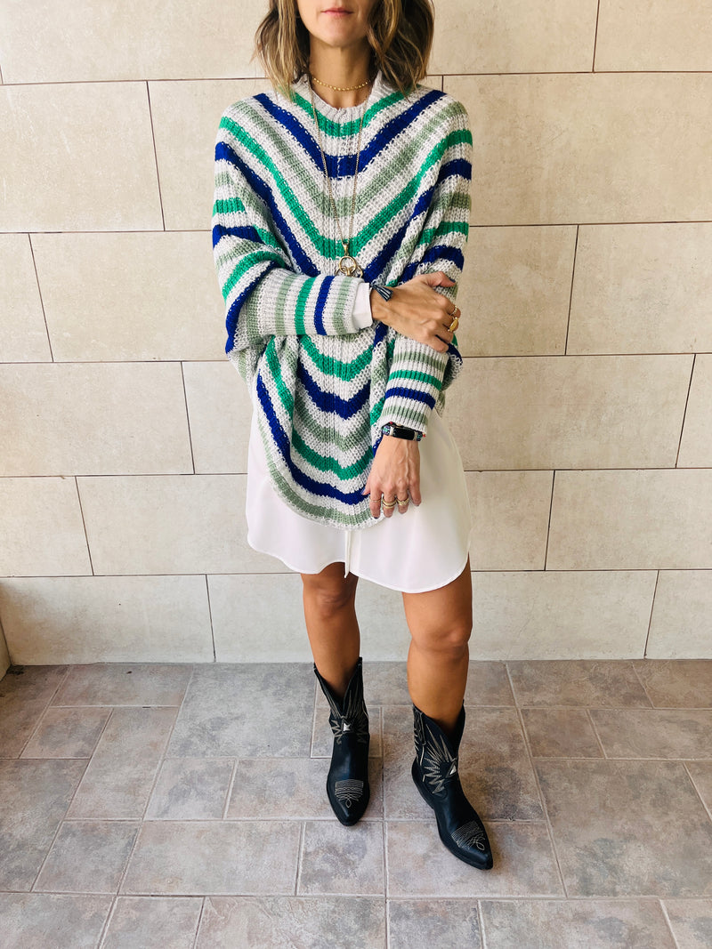Blue Color Block V Tunic