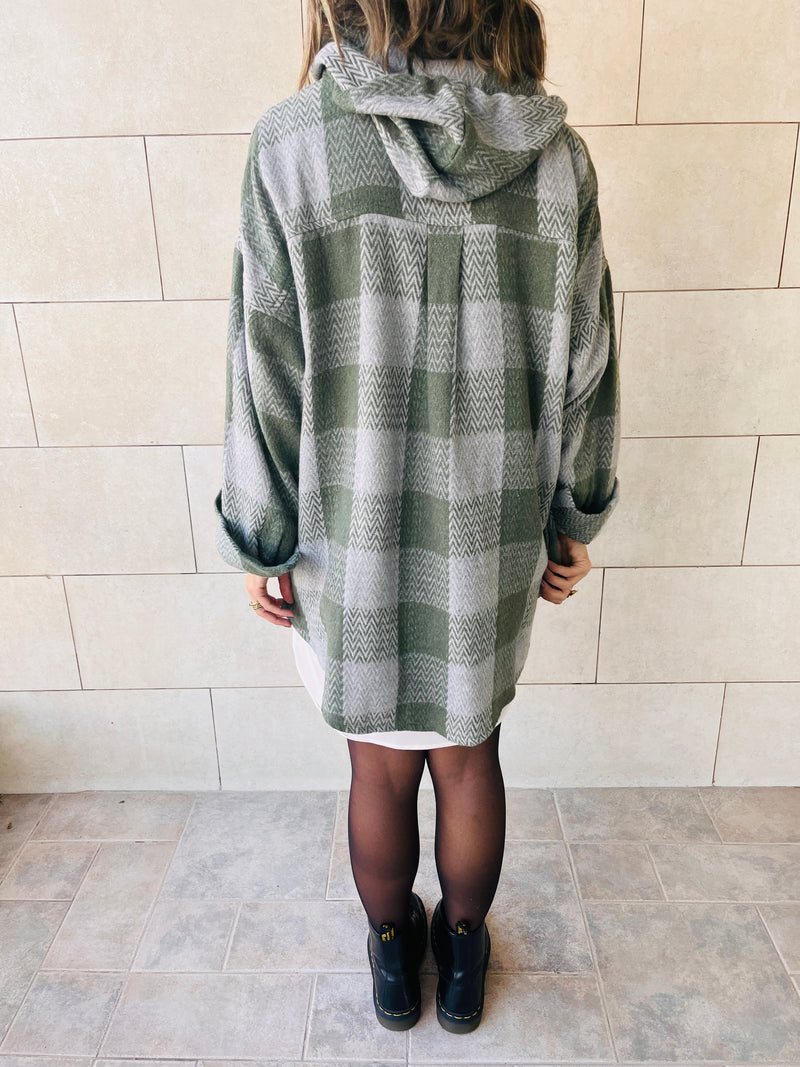 Olive High Low Flannel Zip Up