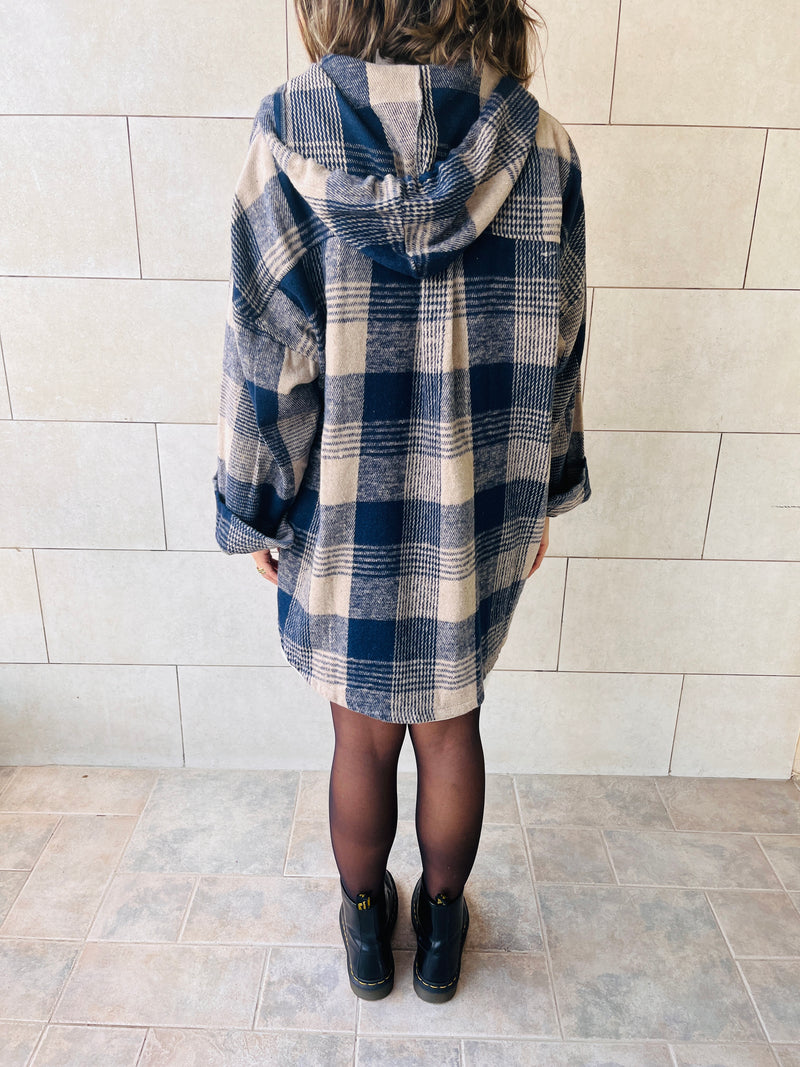 Blue High Low Flannel Zip Up