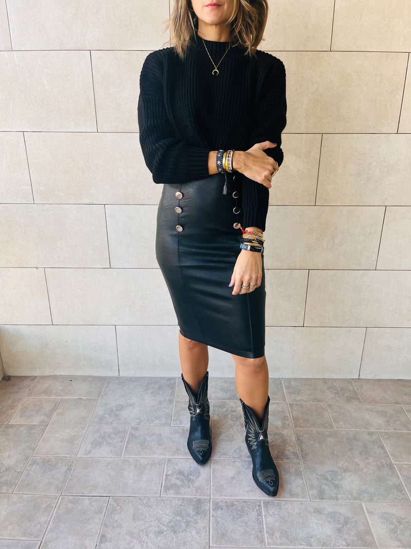 Black Pencil Leather Skirt